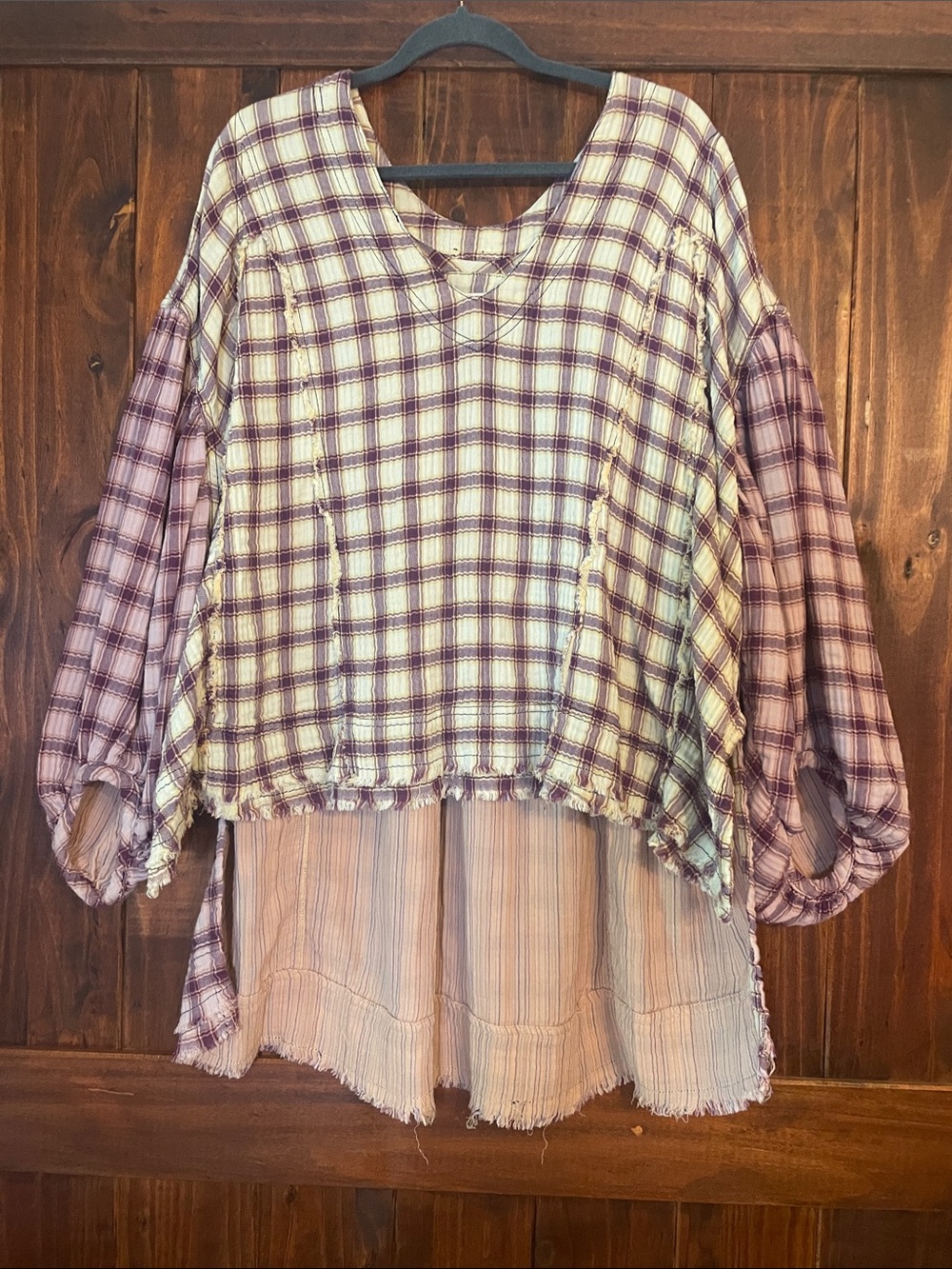 We The Free Plaid Oversized Tunic in Yellow & Purple